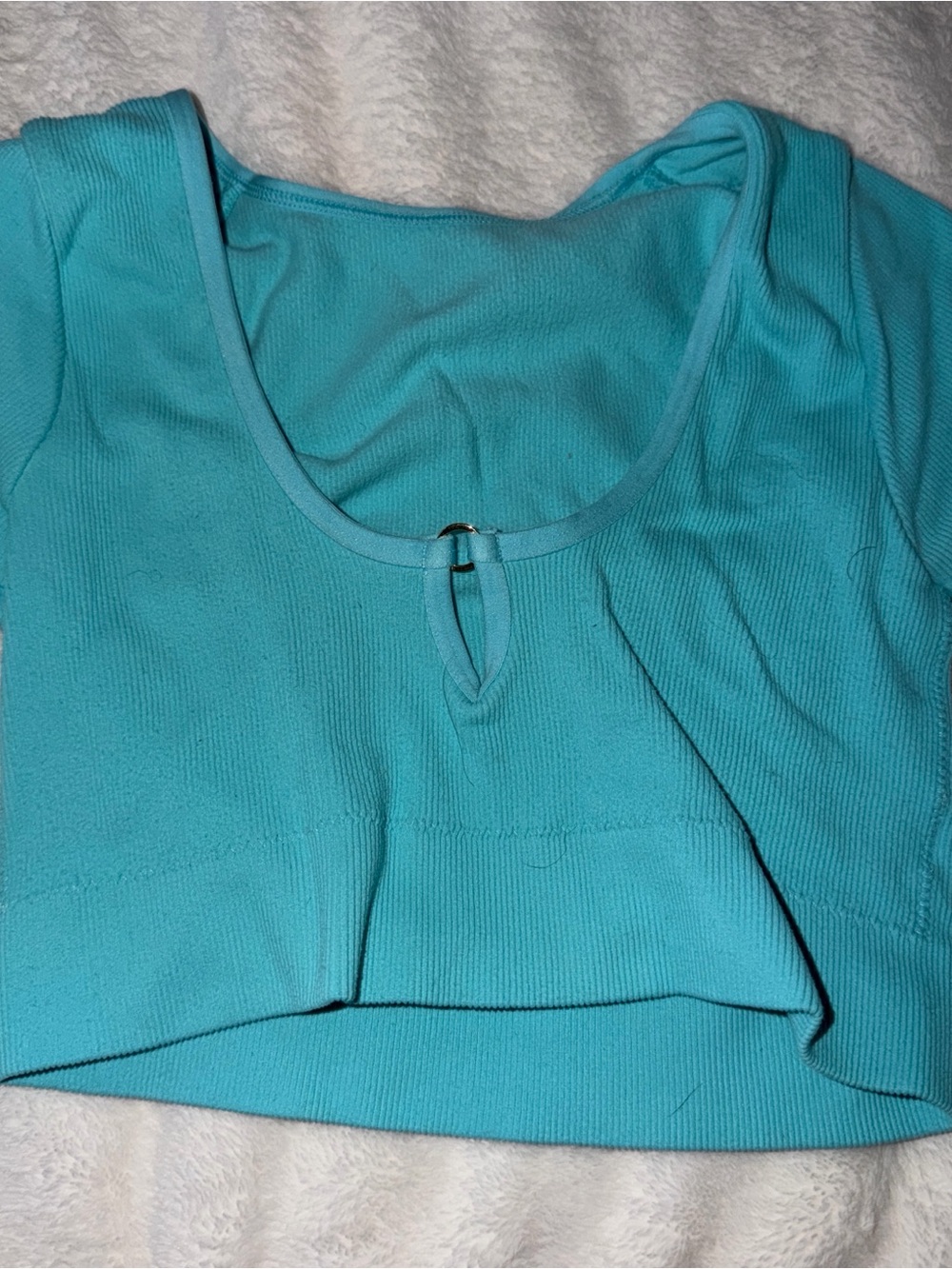 aerie Turquoise Ribbed Scoop-Neck Crop Tank with Keyhole Ring